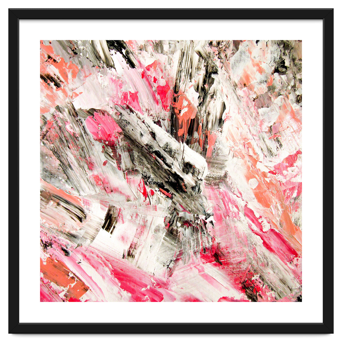 Candy Modern Pink Salmon Black Grey Acrylic Brushstrokes