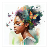 Watercolor Butterfly African Woman #3 (Print Only)