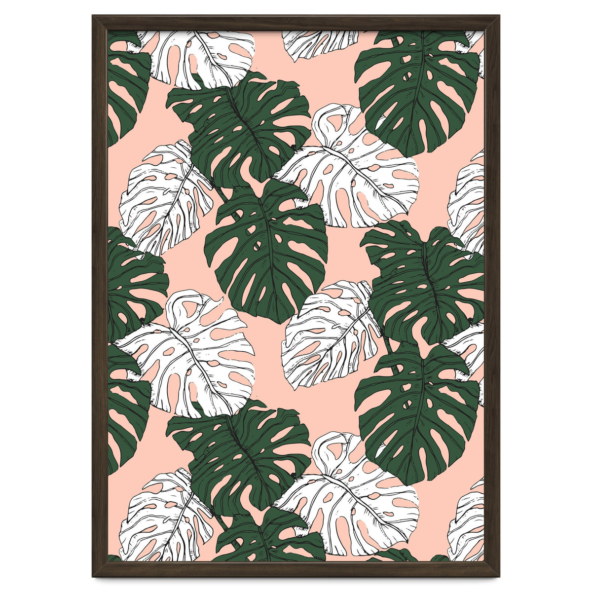 Hand drawing monstera pastel color