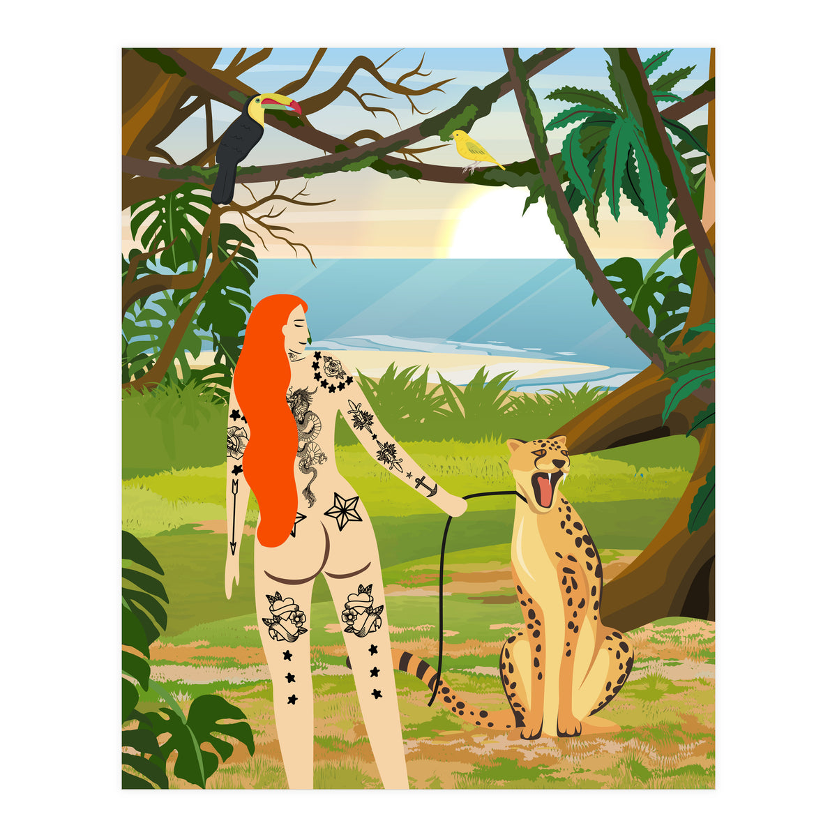 Tattooed Girl with Cheetah (Print Only)