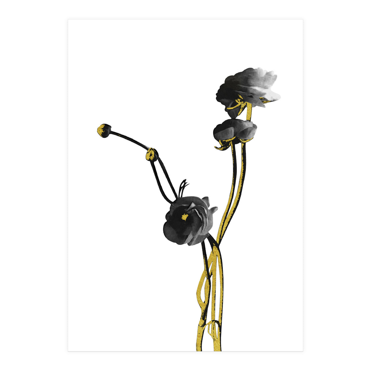 Flower Minimal Black And Gold 04 (Print Only)