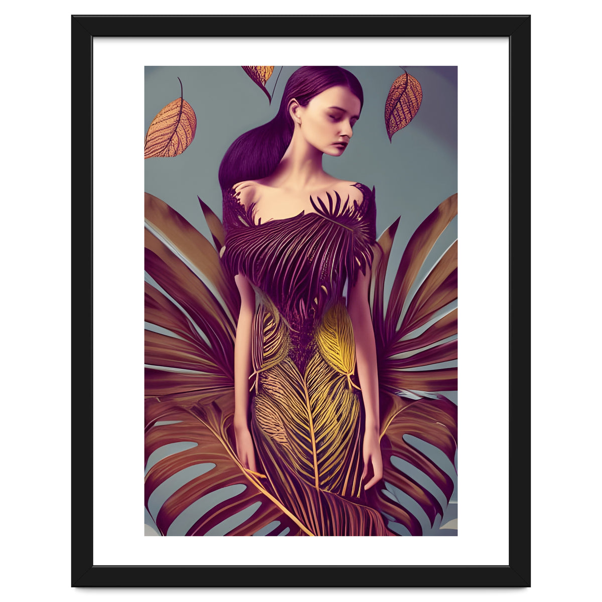 Lady dressed in Monstera Deliciosa Leaves