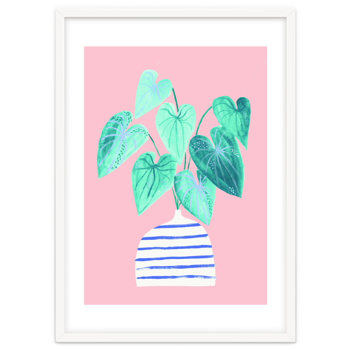 minimal house plant painting in stripy vase