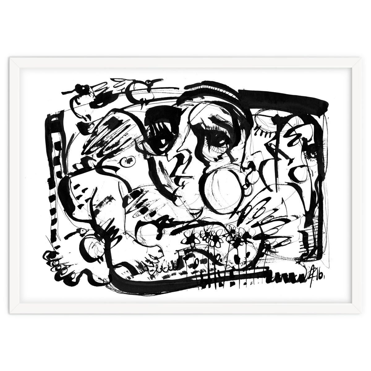 Birds and Flowers - b&w