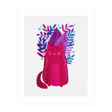 Cute magenta cat with branches (Print Only) thumbnail