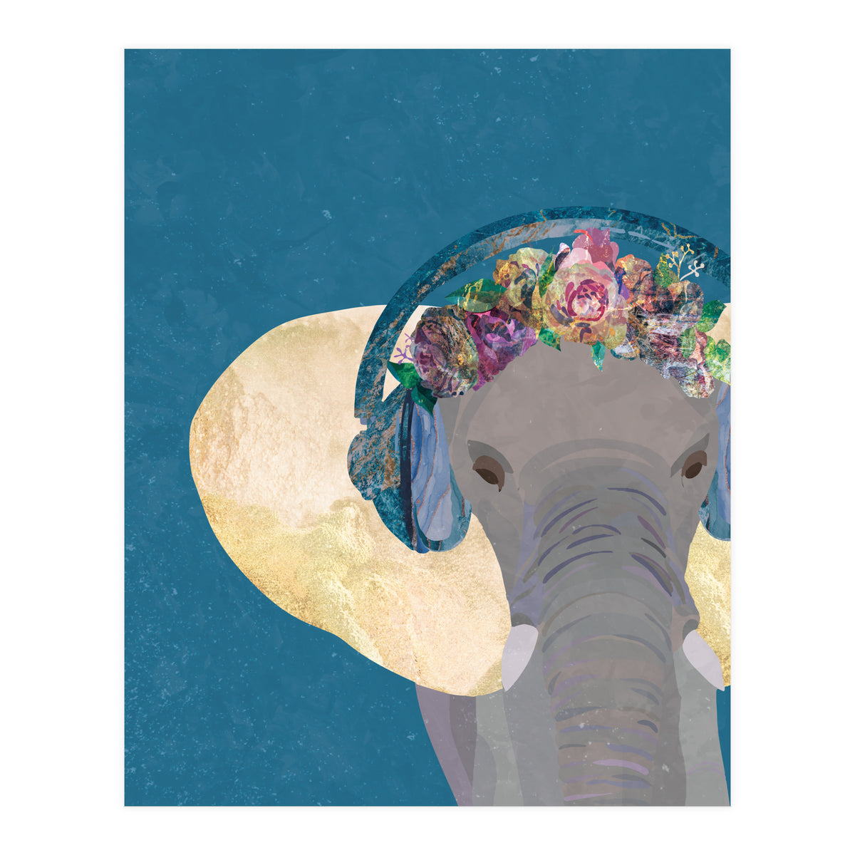 Boho Elephant listening to Music (Print Only)