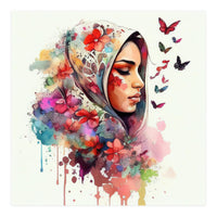 Watercolor Floral Muslim Arabian Woman #4 (Print Only)