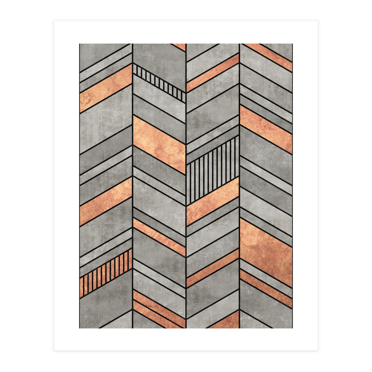 Abstract Chevron Pattern - Concrete and Copper (Print Only)