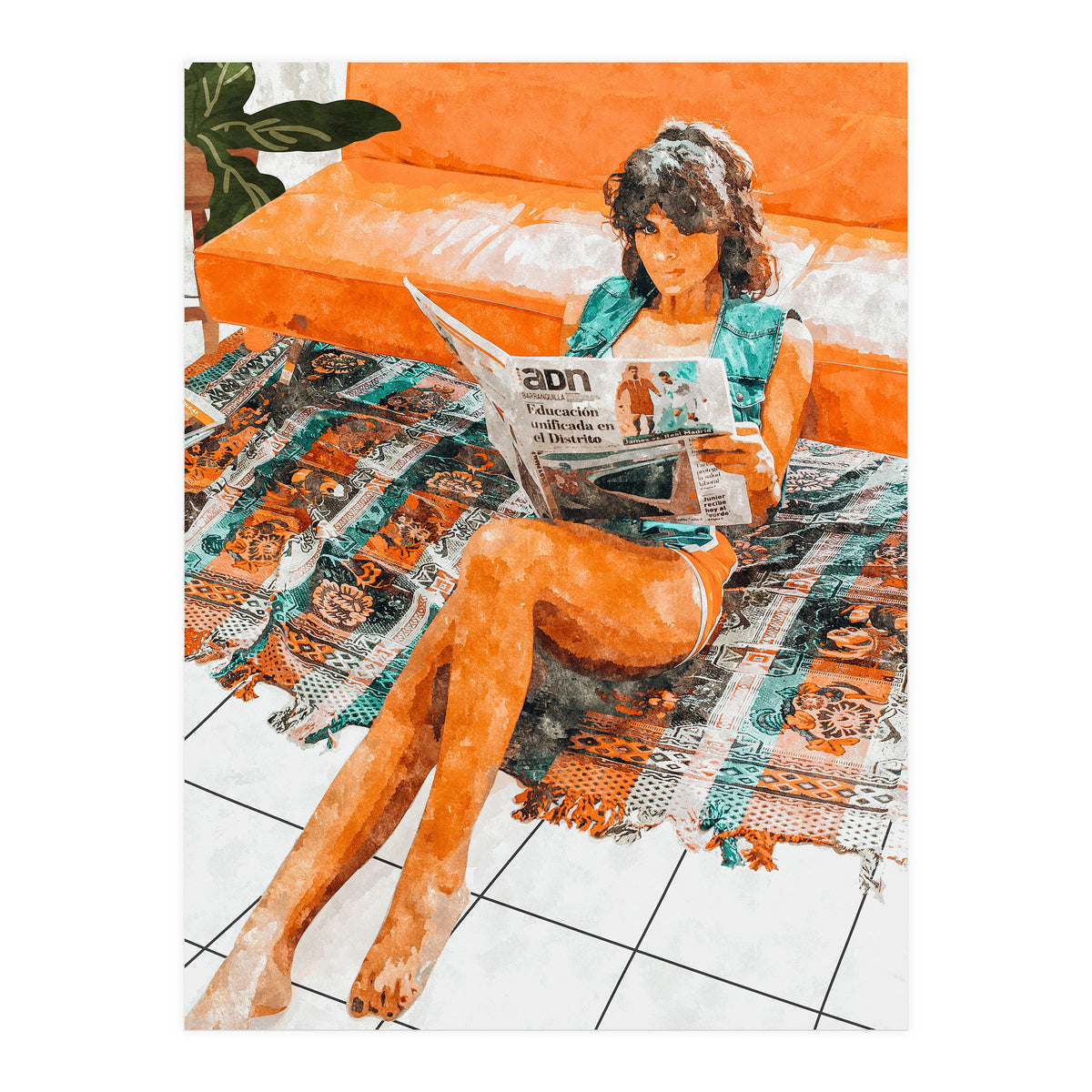 The Gossip Column | Modern Bohemian Woman Hippie Décor | Staycation Fashion Painting  (Print Only)