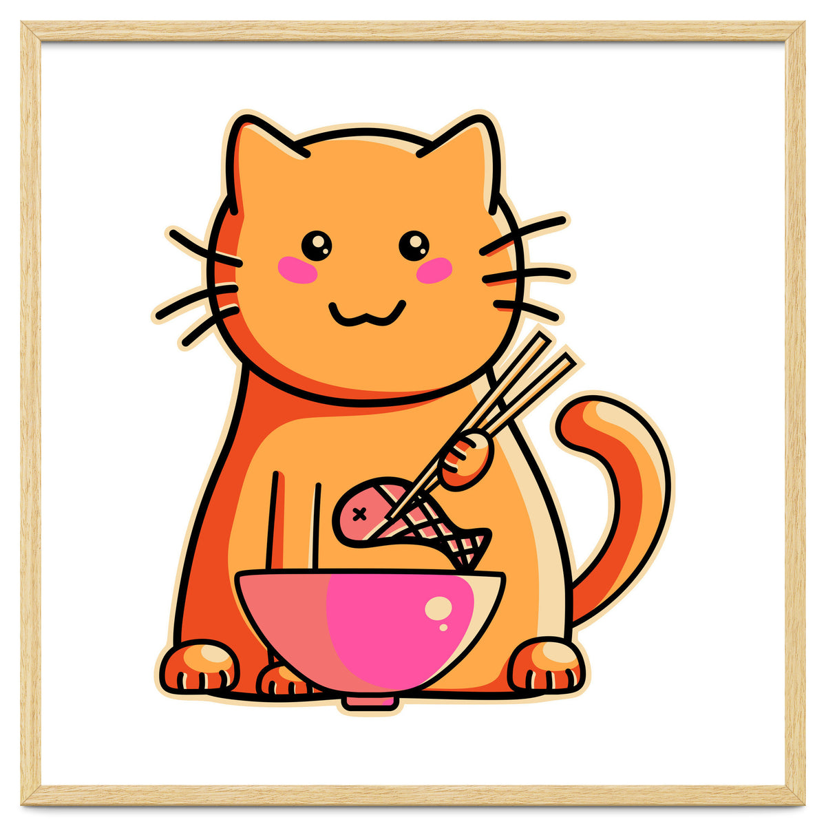 A Cat's Favourite Meal - kawaii cat eating fish with chopsticks
