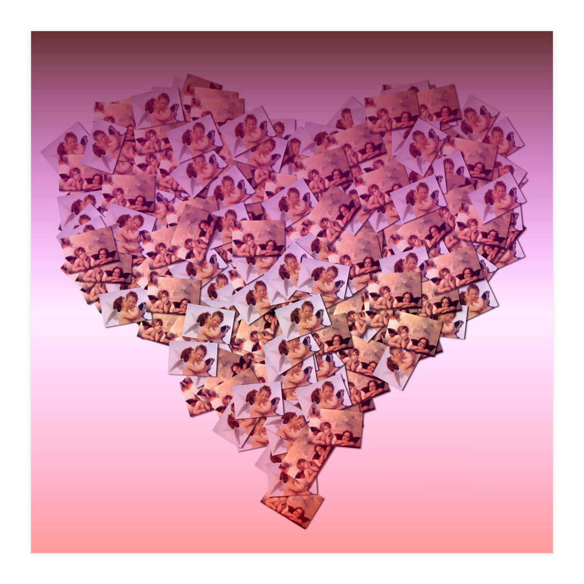 Heart collage of cuddling Cupid like characters (Print Only)