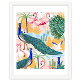 Utopia, Tropical Wildlife Animals, Flamingo Peacock Seagull Vintage Botanical Palm thumbnail