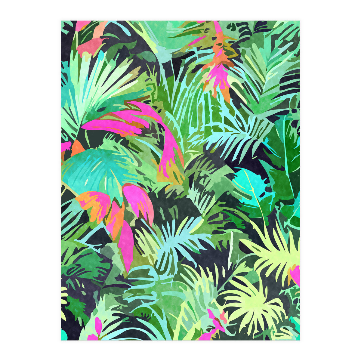 Tropical Jungle, Botanical Nature Plants, Palm Forest Bohemian Watercolor, Modern Wild Painting (Print Only)