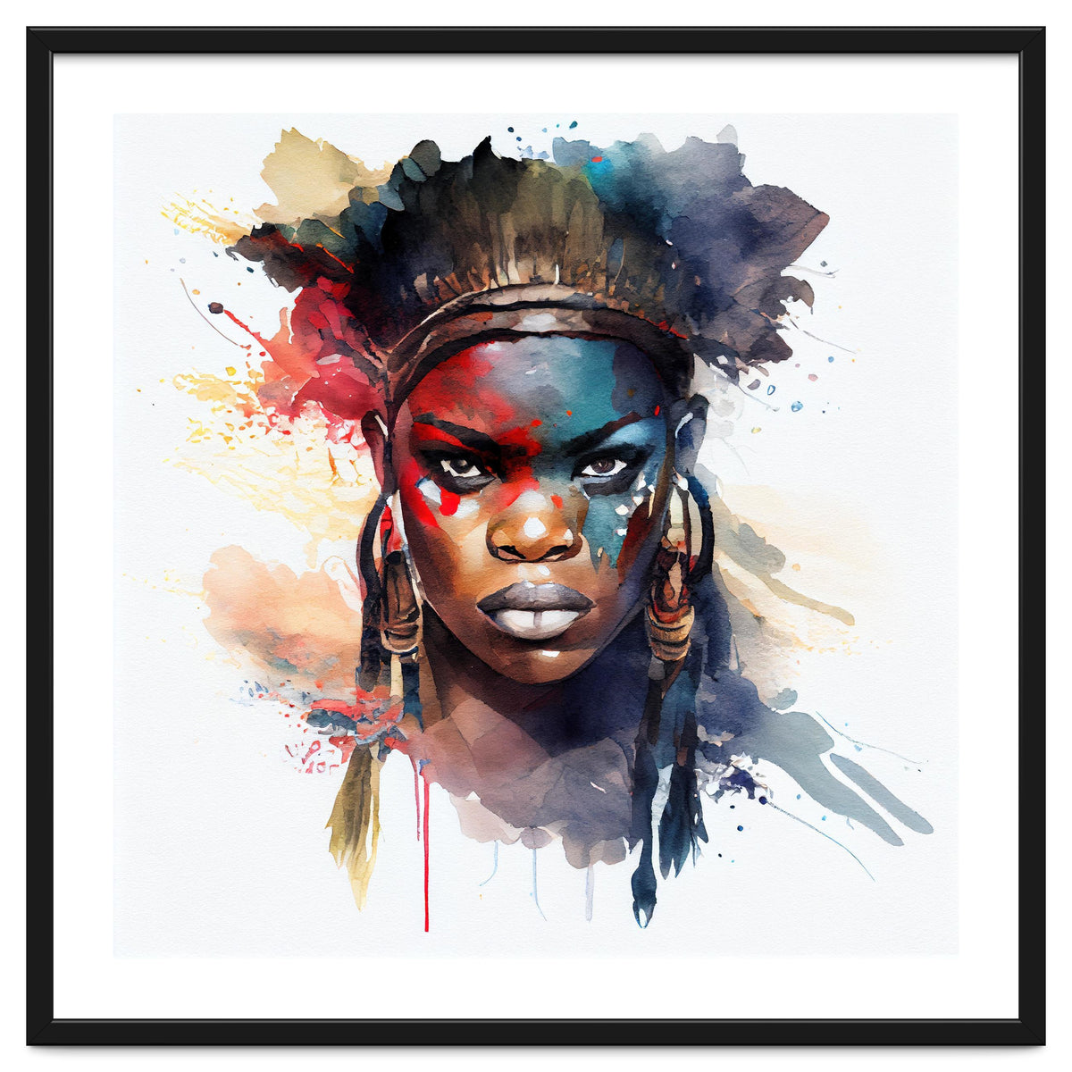 Watercolor African Warrior Woman #4