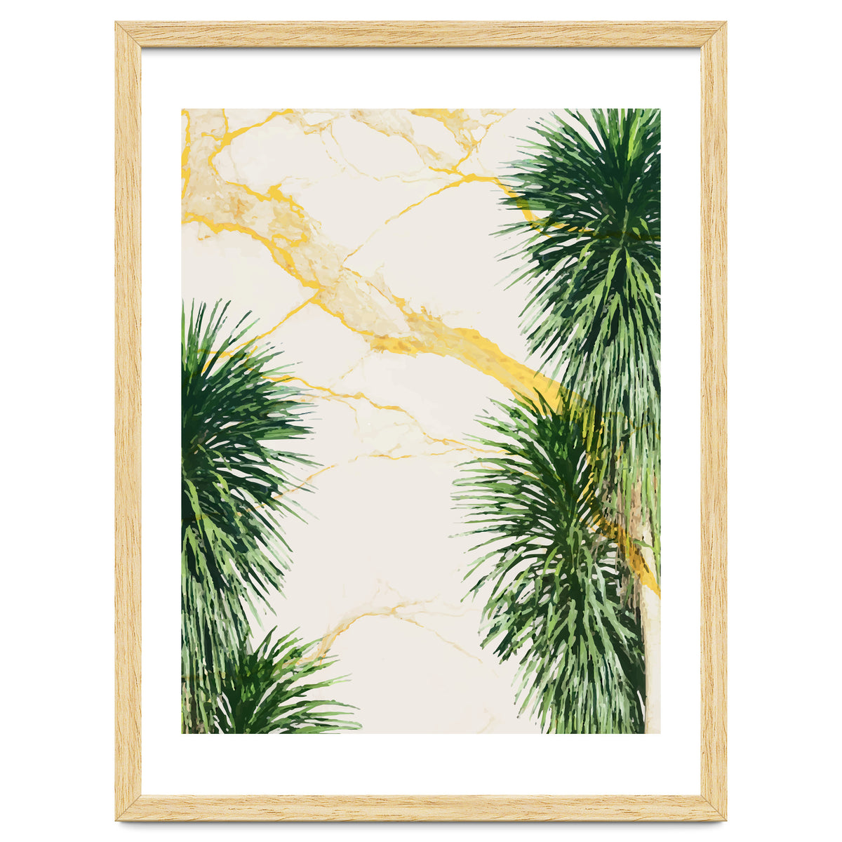 Gold marble texture with palm tree