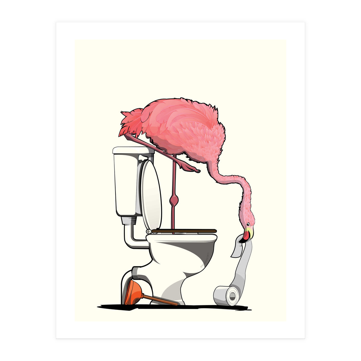 Flamingo on the Toilet, Funny Bathroom Humour (Print Only)