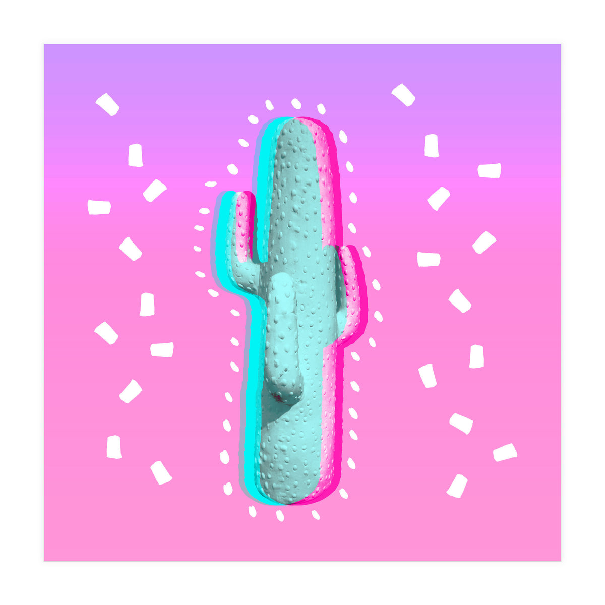 Modern 3 D Color Channel Cactus Photography Pink Purple Gradient 90's Pattern (Print Only)