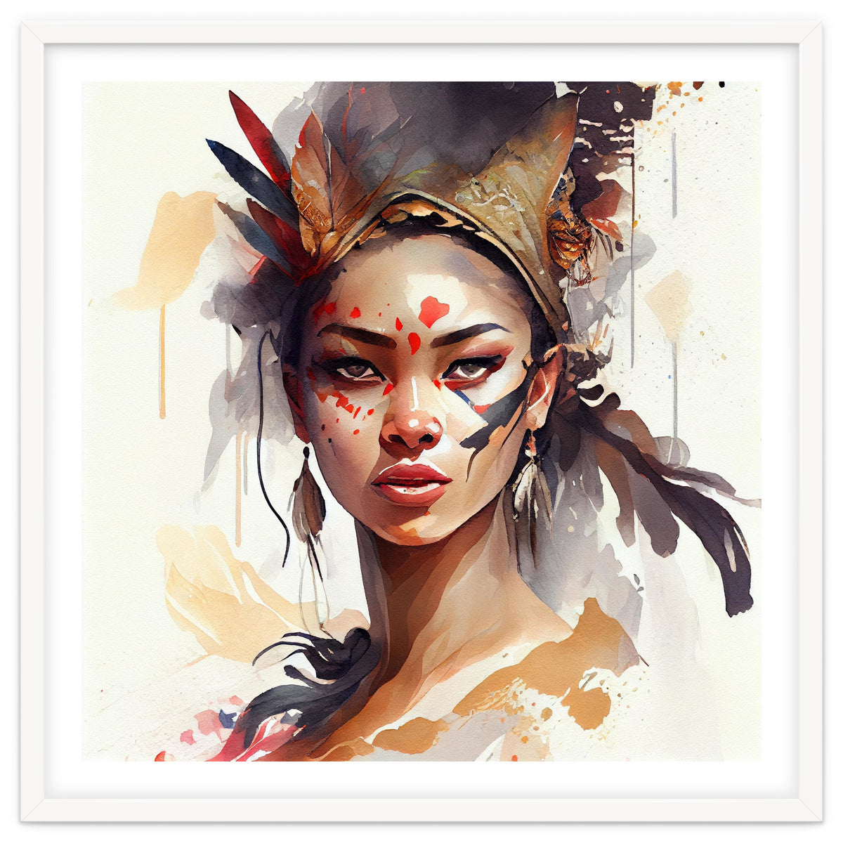 Watercolor Floral Indian Native Woman #7