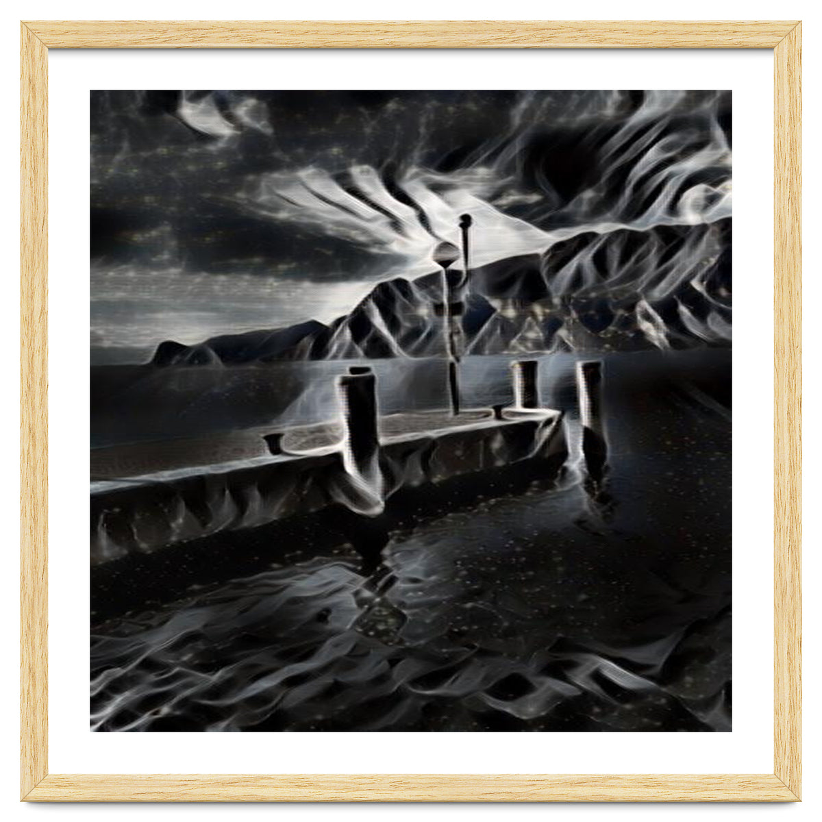 Pier at a smokey night.