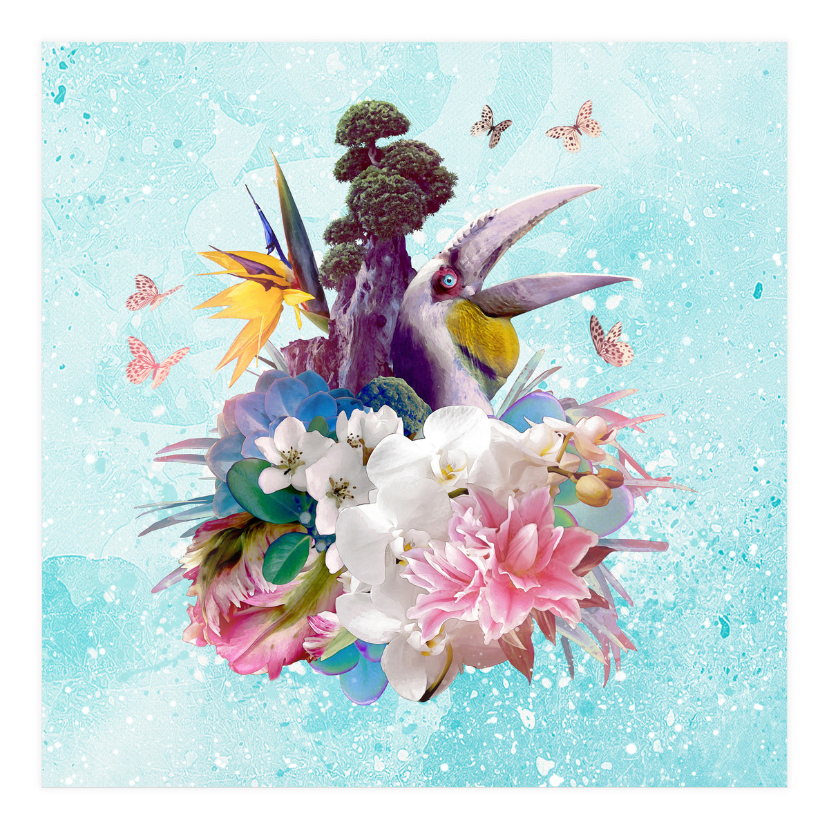 Floral Hornbill Blue (Print Only)