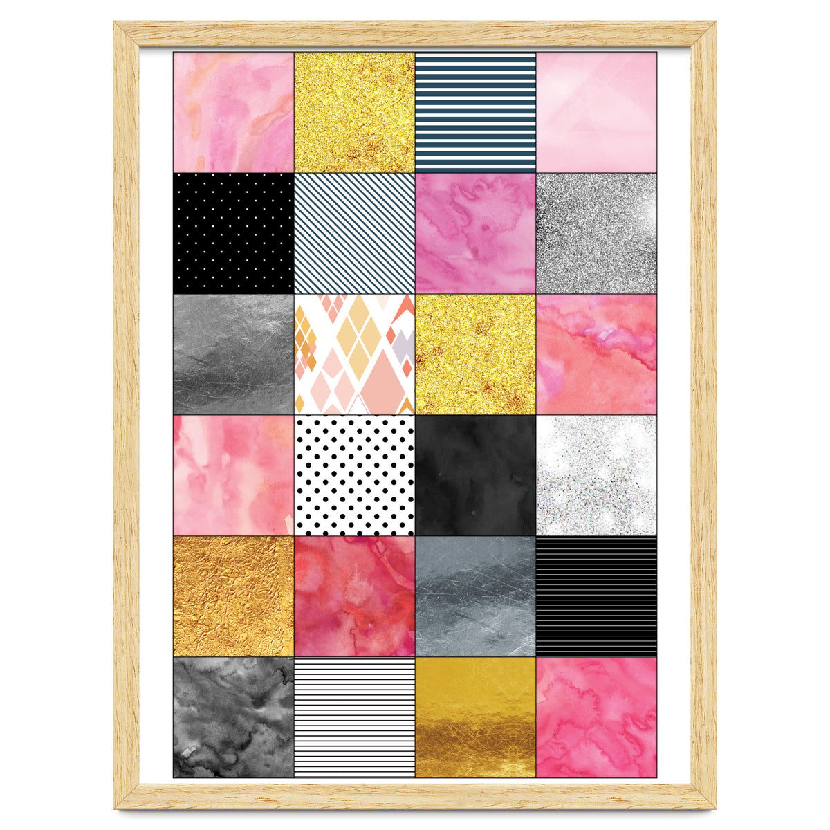 Pink Silver And Gold Quilt Art
