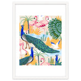 Utopia, Tropical Wildlife Animals, Flamingo Peacock Seagull Vintage Botanical Palm thumbnail