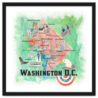 Washington Dc Usa Illustrated Travel Poster Favorite Map Tourist Highlights