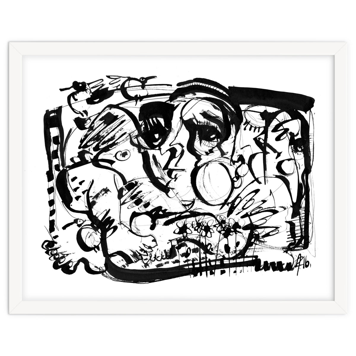 Birds and Flowers - b&w