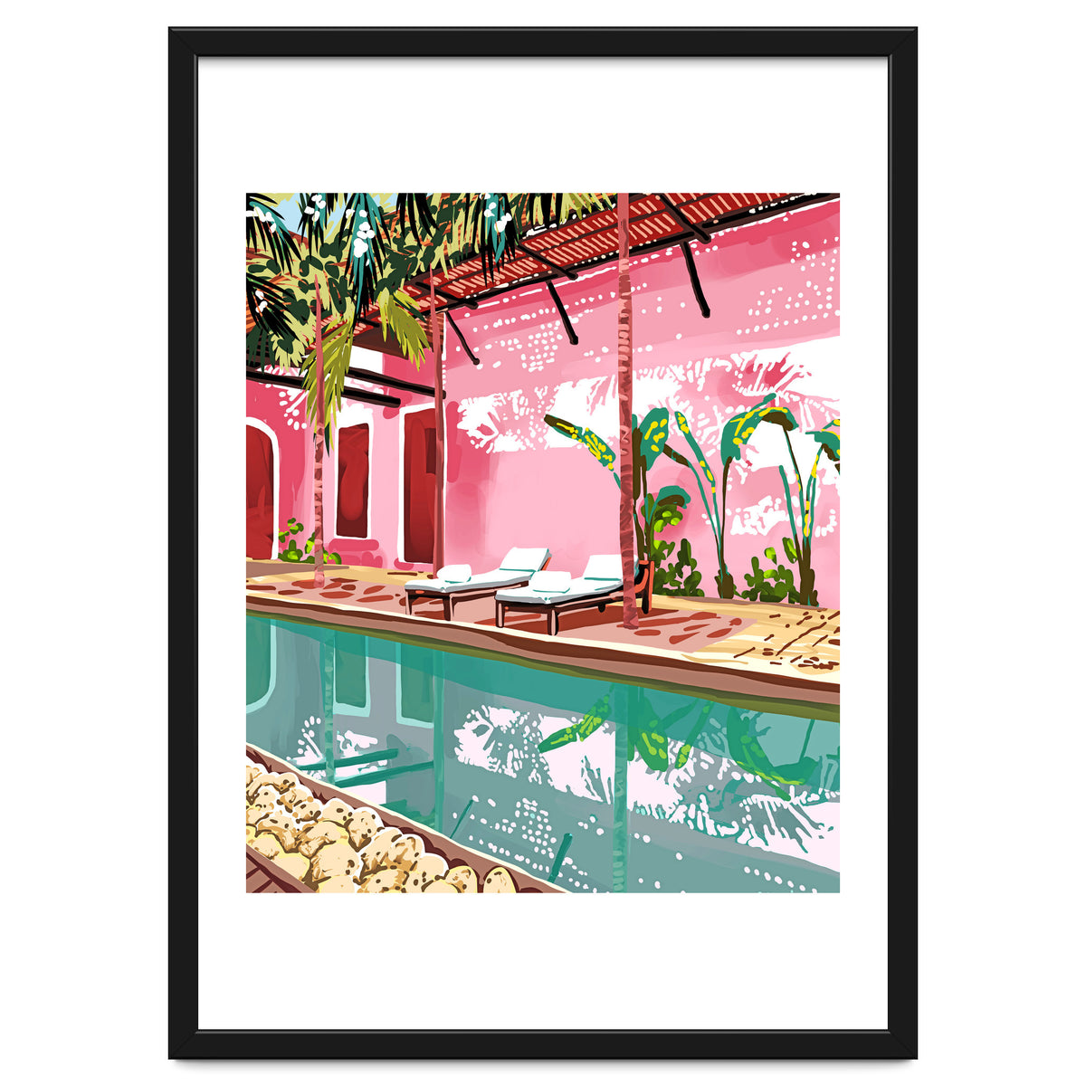 Vacay Villa | Blush Pink Summer Architecture | Tropical Travel Building | Palm Bohemian Resort