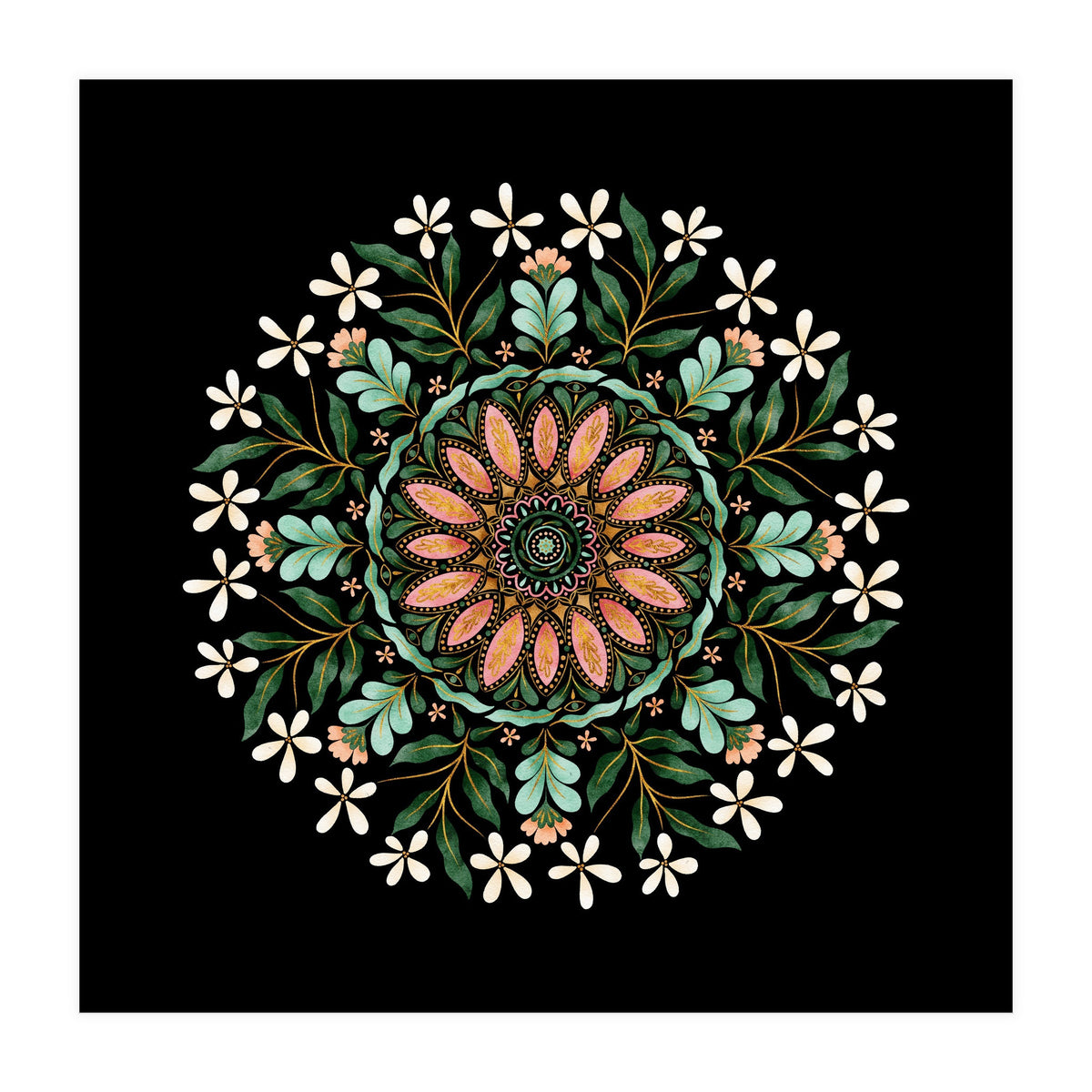 Floral Mandala | Black (Print Only)