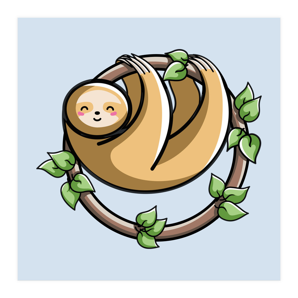 Kawaii Cute Sloth Circle (Print Only)
