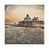 Boat In Venice San Mark`s Basilica Italian Tour Vintage (Print Only)