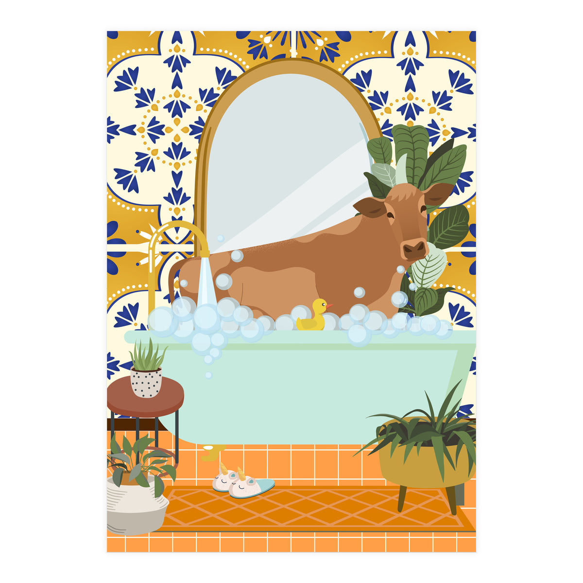 Cow Bathing in Moroccan Style Bathroom (Print Only)