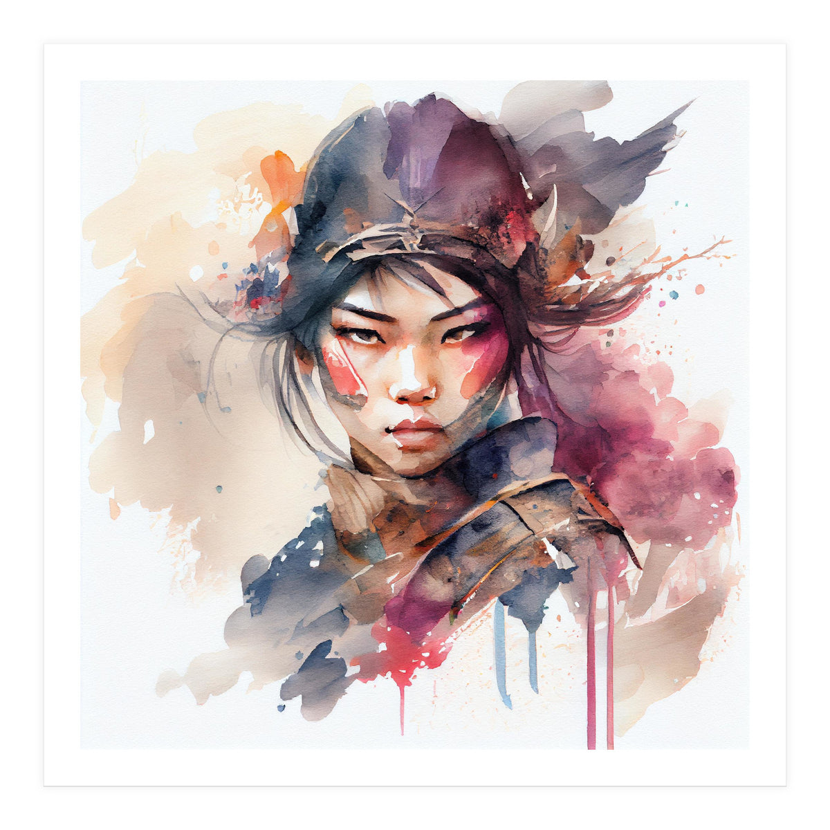 Watercolor Asian Warrior Woman #3  (Print Only)