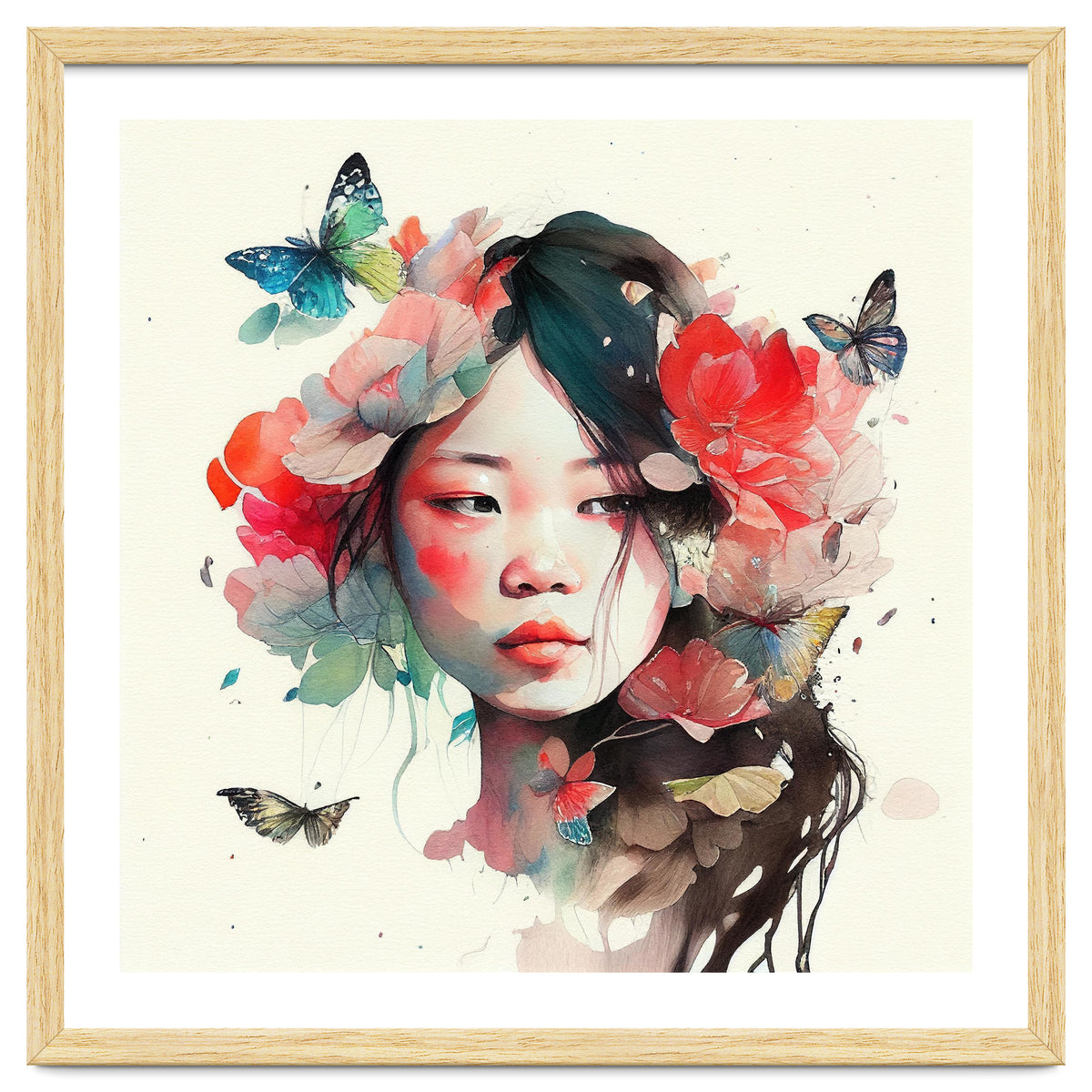 Watercolor Floral Asian Woman #8