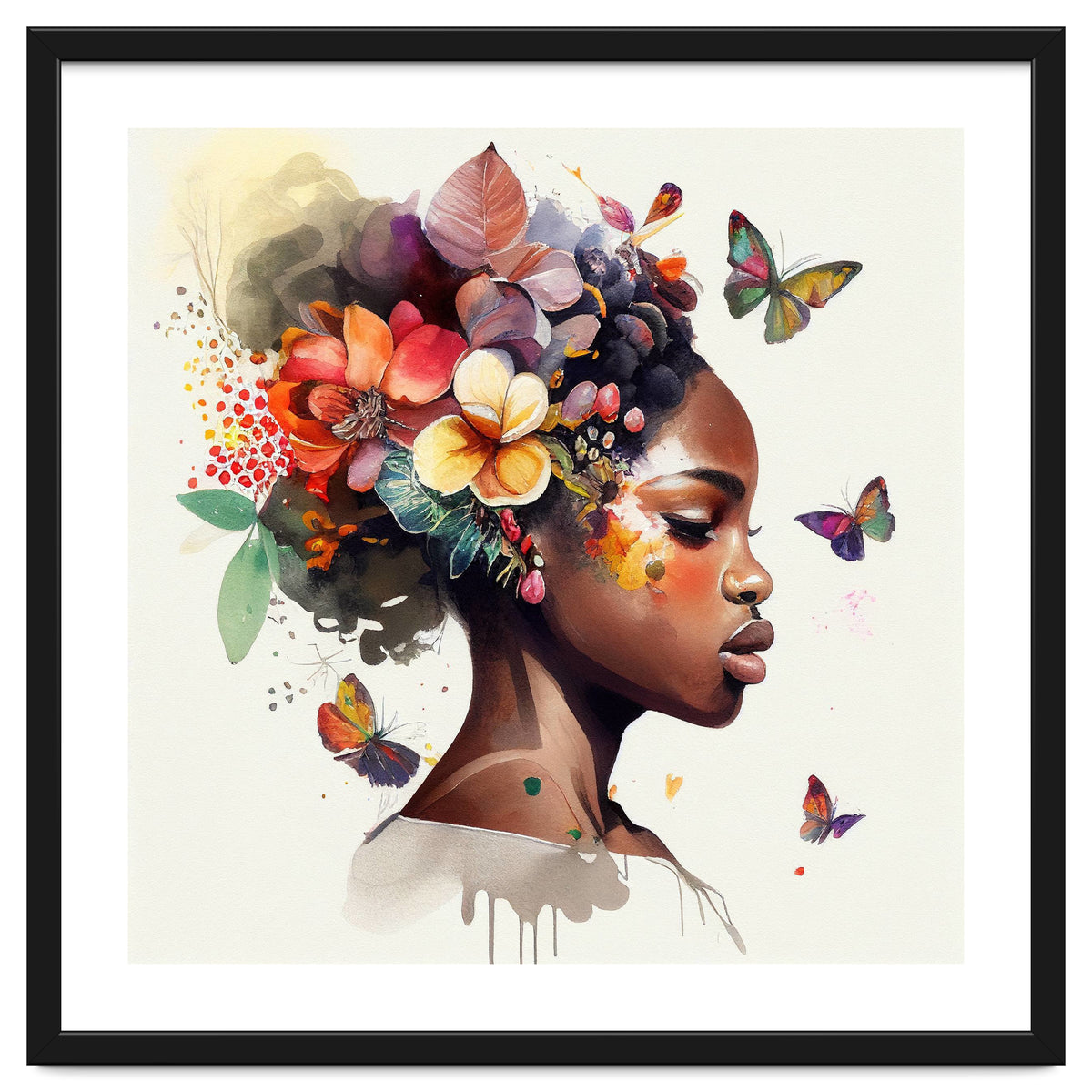 Watercolor Butterfly African Woman #6