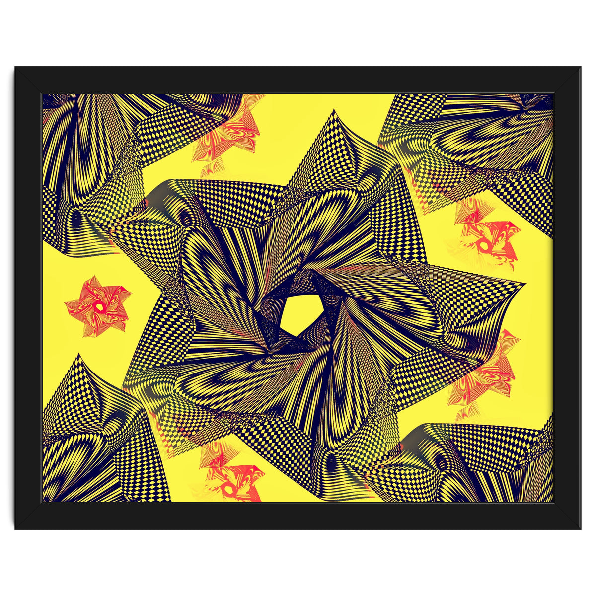 Black flowers on yellow background.