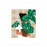 Monstera Plant Lady | Modern Bohemian Morocco Decor | Tropical Botanical Tiles (Print Only) thumbnail