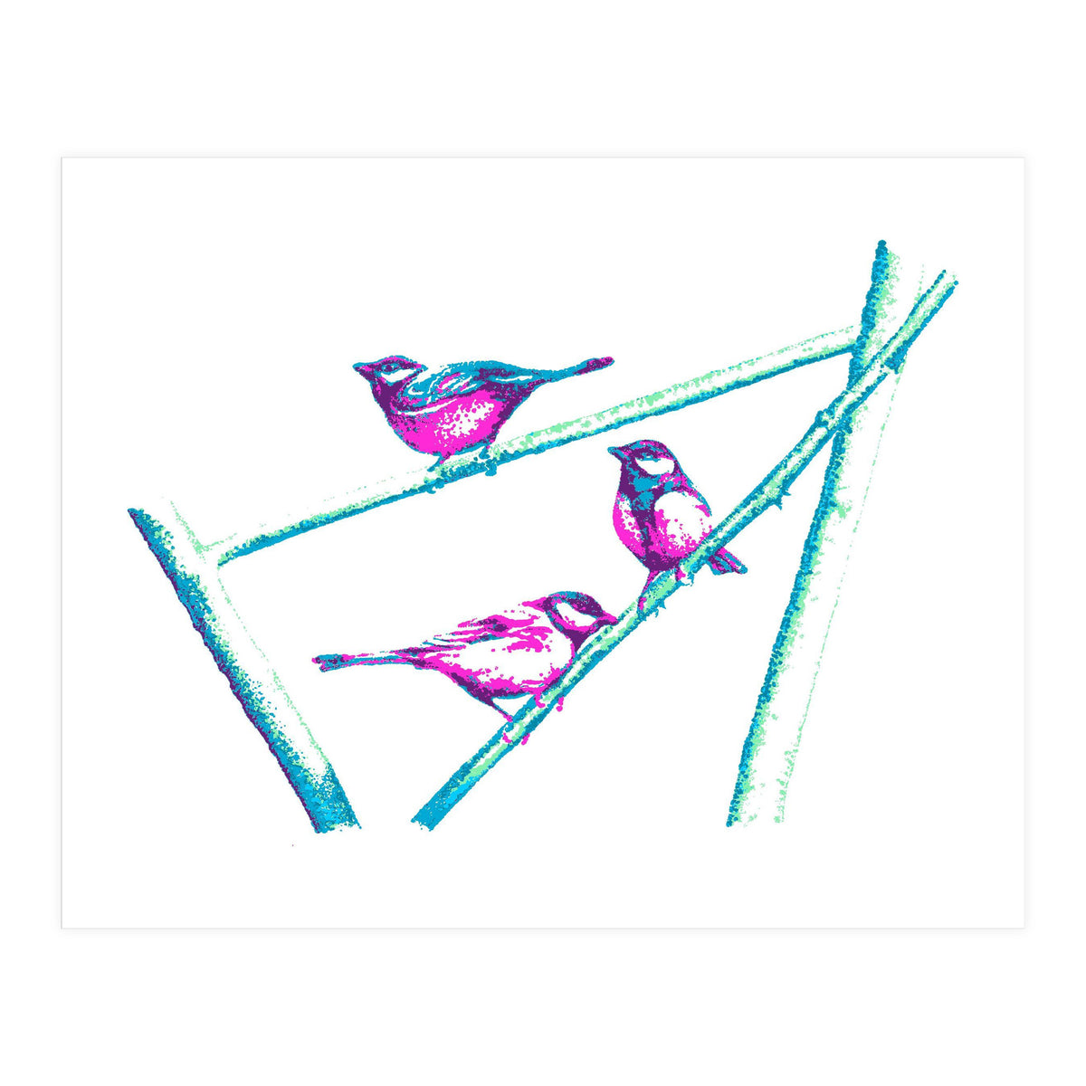 Garden Birds On A Branch (Print Only)