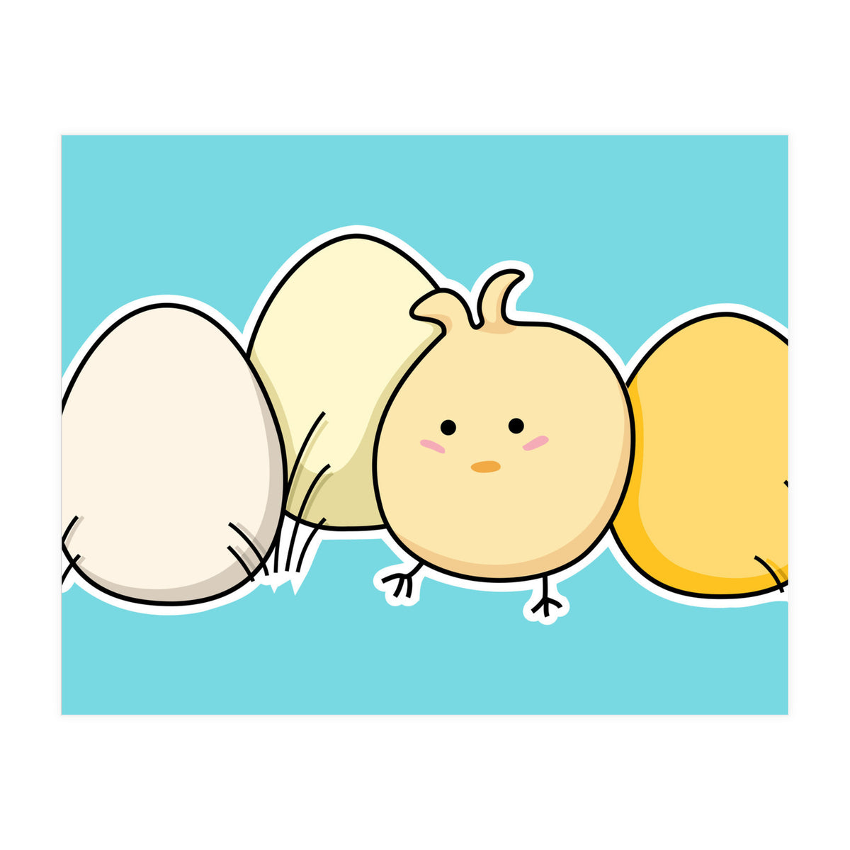 Kawaii Cute Chick And Eggs (Print Only)