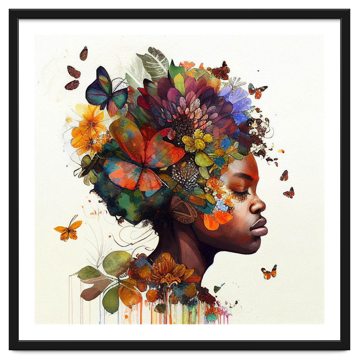 Watercolor Butterfly African Woman #5