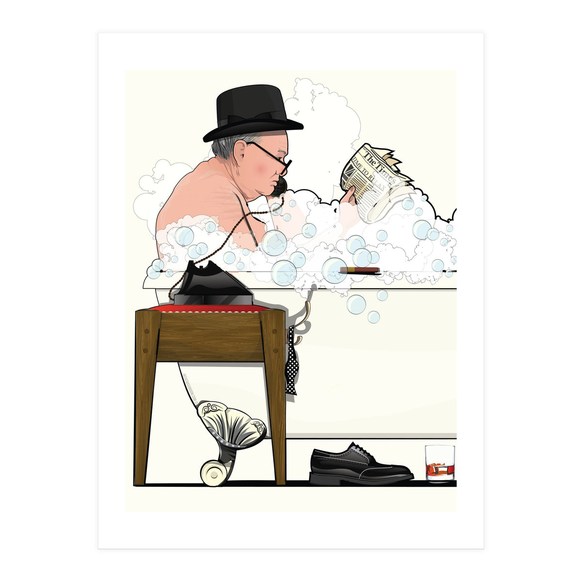 Winston Churchill in Bathtub, Funny Bathroom Humour (Print Only)