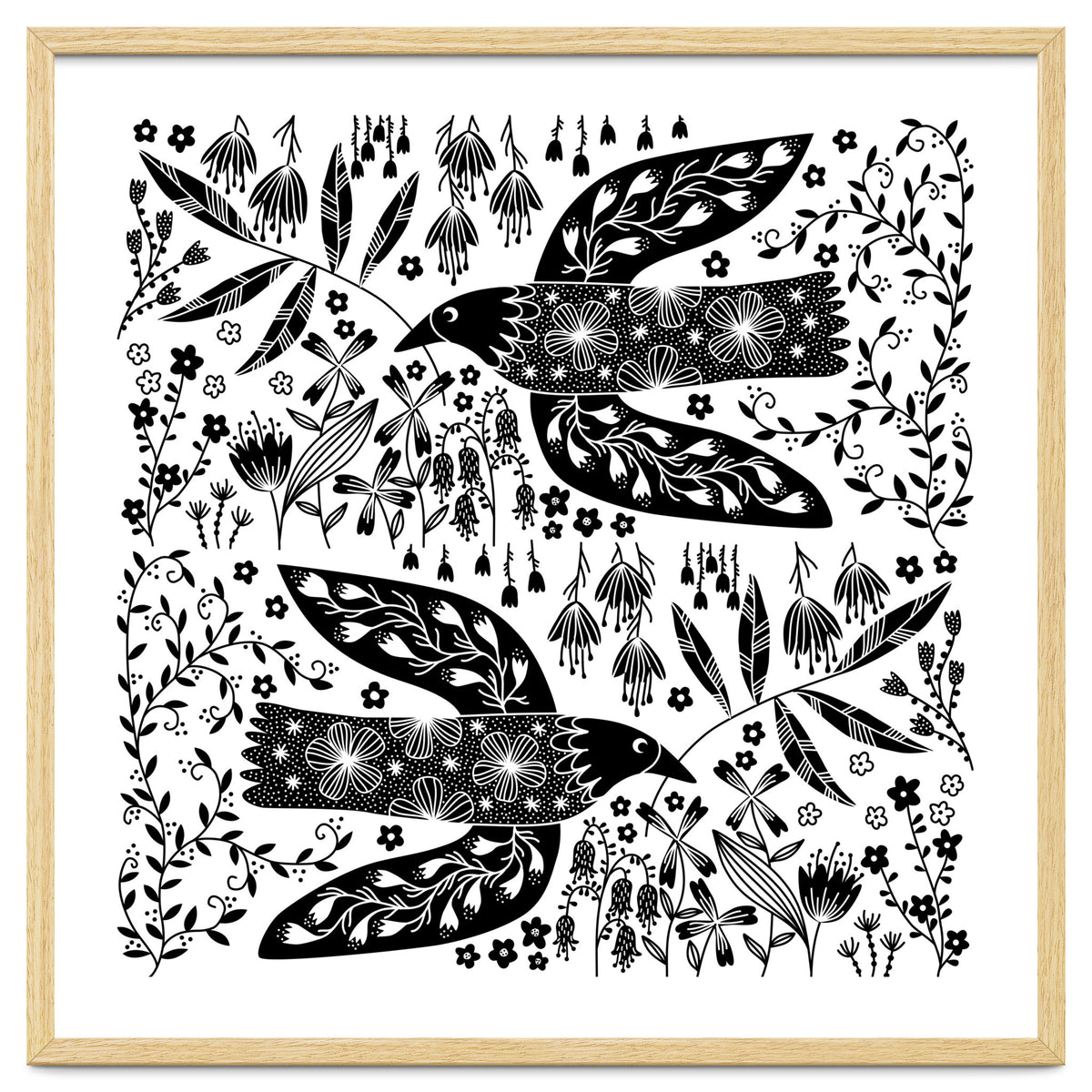 Doves And Flowers Black & White