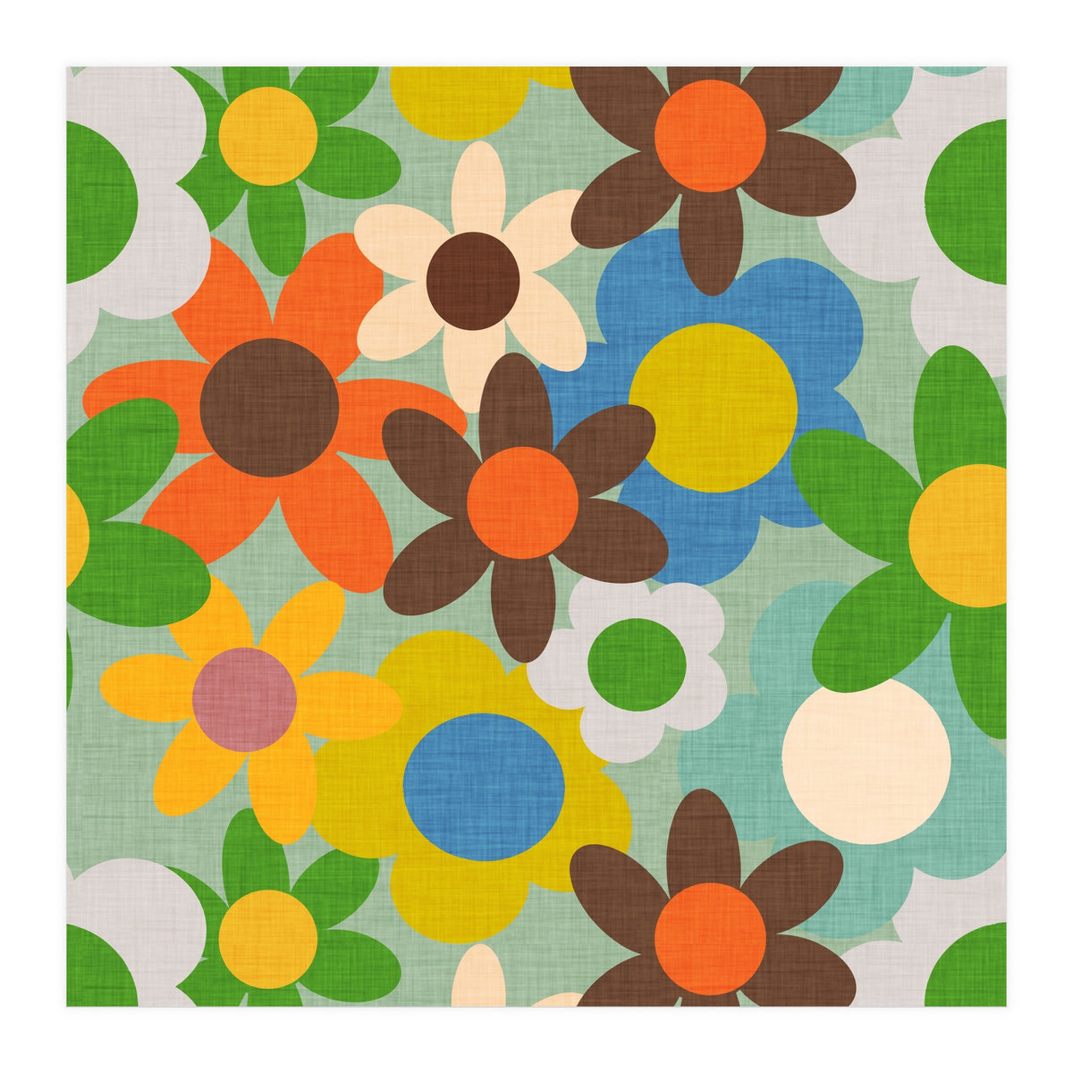 70s Flowers Blue (Print Only)