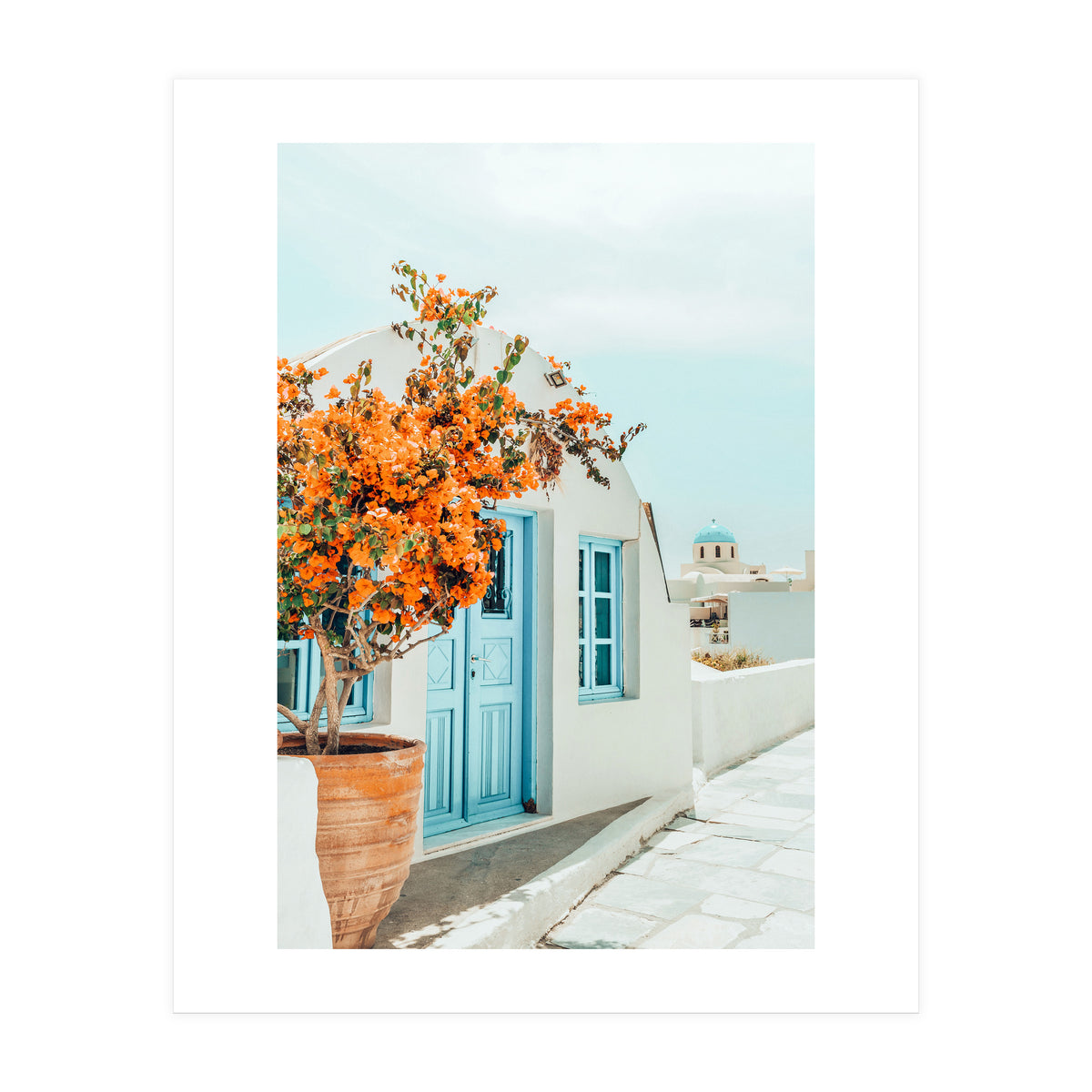 Greece Airbnb, Greece Photography Travel Digital Art, Scenic Landscape Architecture, White Building (Print Only)
