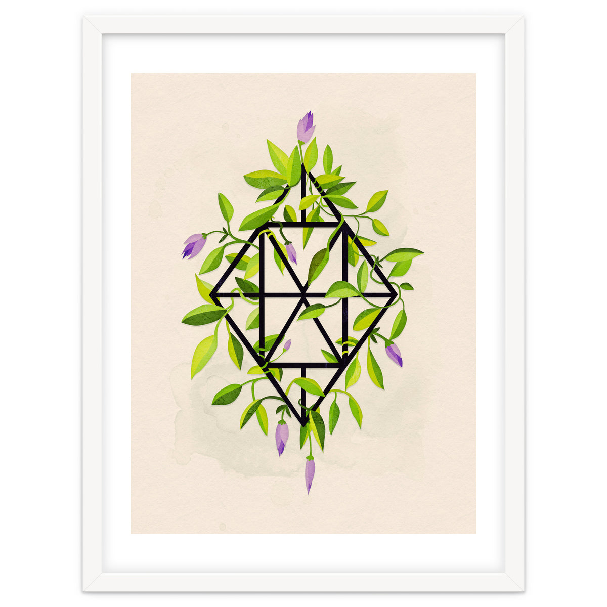 Geometric frame with leaves and flowers