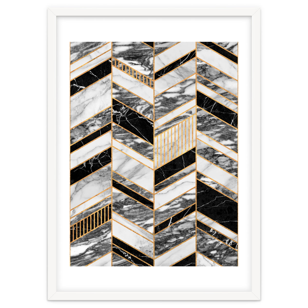 Abstract Chevron Pattern - Black and White Marble