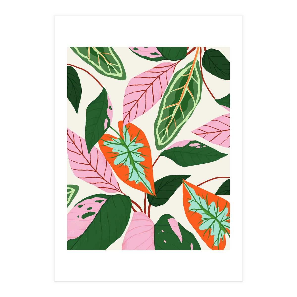 The Inseparable V.02, Nature Botanical Plants, Blush Leaves Modern Bohemian, Pastel Illustration Garden (Print Only)