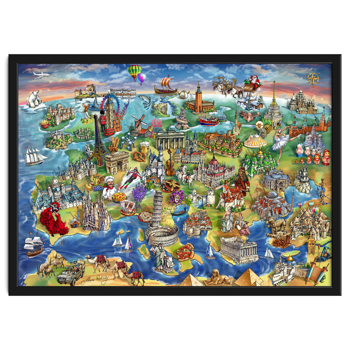 European World Wonders Illustrated Map