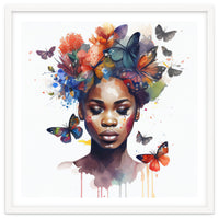 Watercolor Butterfly African Woman #4